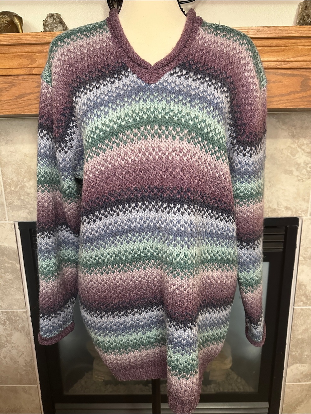 Christopher & Banks M Wool Blend Fair Isle Striped Sweater Vintage Cottage Top